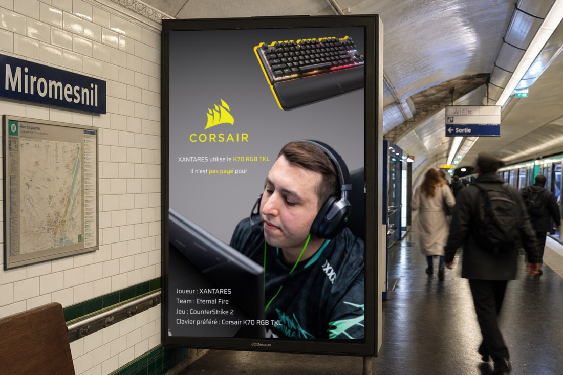 Panneau 2m² sur un quai de métro parisien portant l'affiche XANTARES